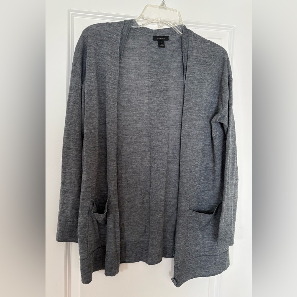 Women’s Halogen Boyfriend Button Cardigan Gray Small Wool Blend Business Casual
